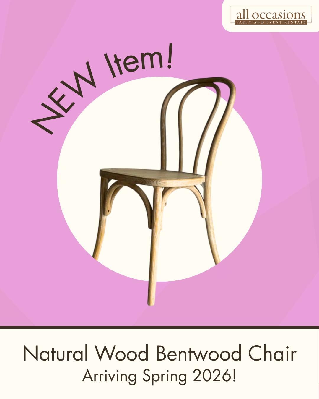 📢 NEW STOCK ALERT! 🎉
We are beyond excited to welcome a new chair option to our inventory this coming Spring. 🌸
The Natural Wood Bentwood Chair is built from solid Toona wood, and makes for a beautiful addition to wedding ceremonies, receptions, lounge seating areas, and more.
Contact us today to inquire about bringing the natural charm of these Bentwood Chairs to your event!
Link in our bio to the website, or call our office at (250)763-8687.
#KelownaEvents #KelownaWeddings #OkanaganWedding #KelownaEventRentals #ChairRentalsKelowna #OkanaganEvents
